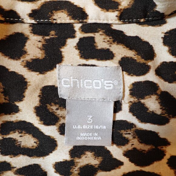 Chicos Blouse Women 3 US 16/18 XL Leopard Animal Print Button Up Mob Wife Office - Picture 3 of 11